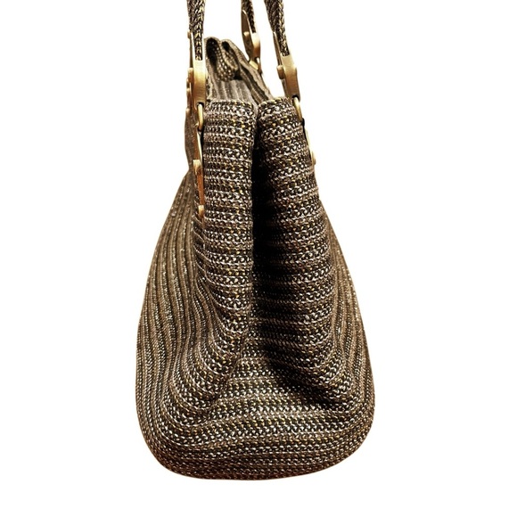 Eric Javits Purse Shenia Squishee Brown Gold Metallic Woven Tote Bag Fall - Picture 4 of 14